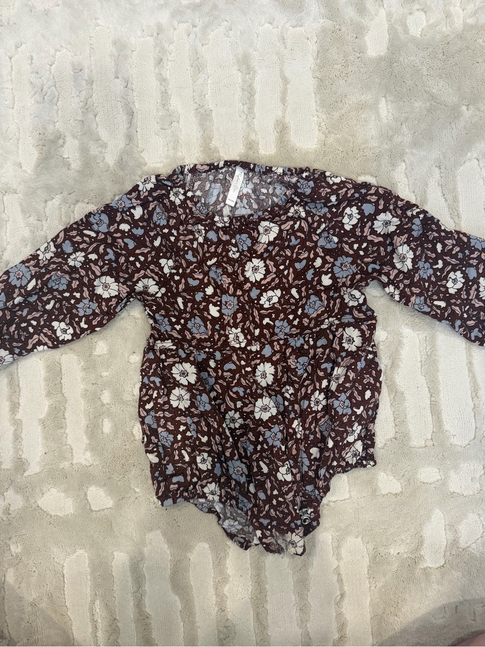 Rylee + Cru Brown Floral One-Piece with Blue and White Flowers